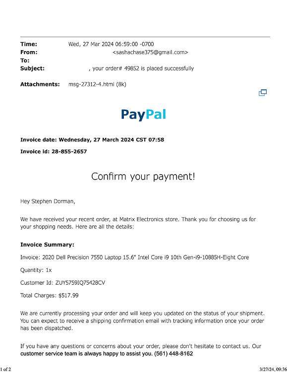 Order scam