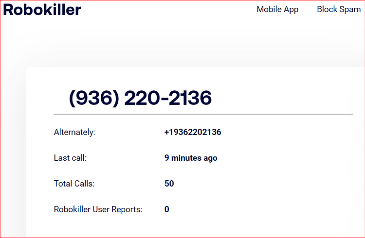 PCH robokiller robocall-9362205010-9362202136