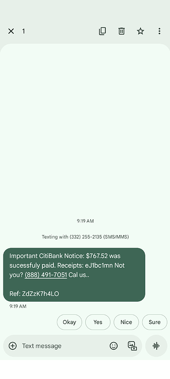 citi scam sms 20250919