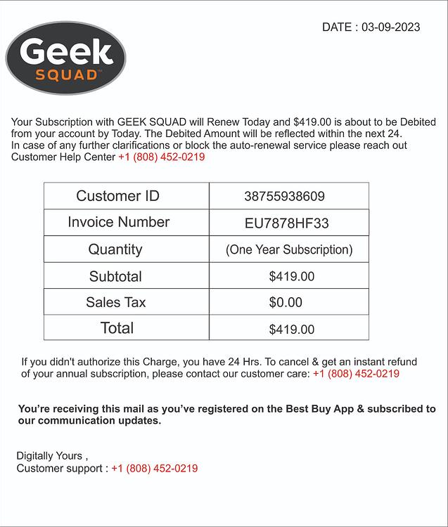 Subscription plan invoice.