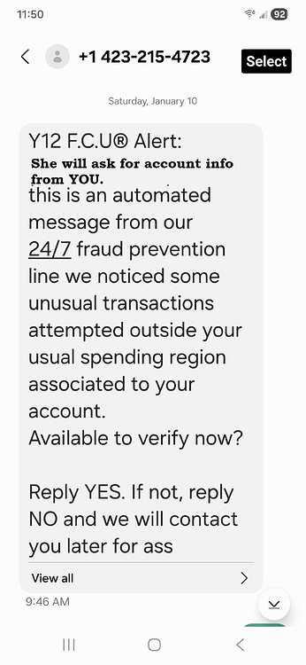 Y12 Scam Text