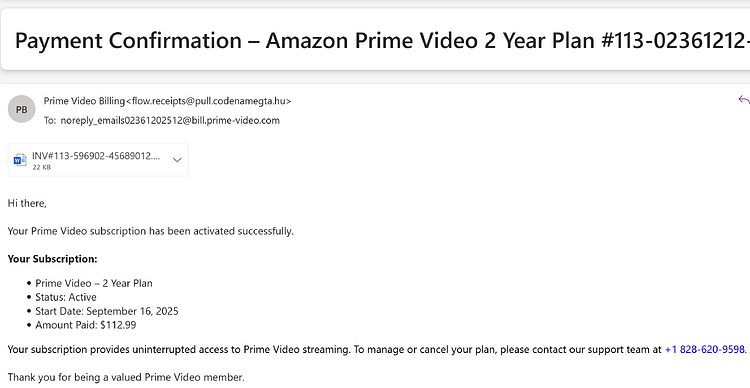prime video scam email