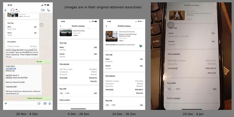 Airbnb booking screenshots
