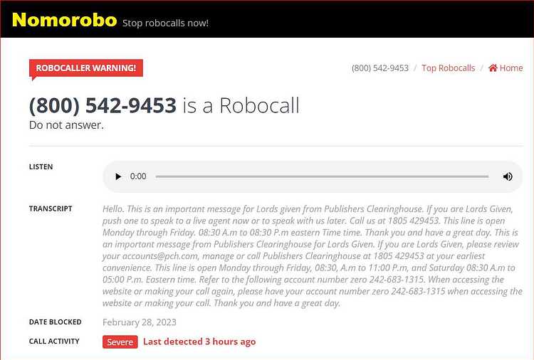 PCH real robocalls