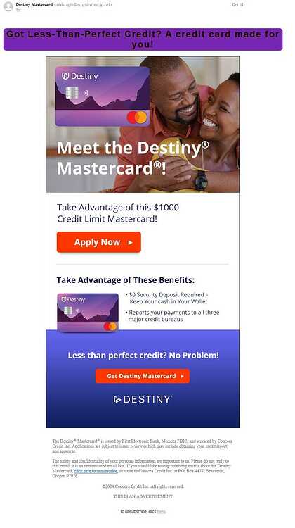 Destiny Credit Card Scam 10 10 24