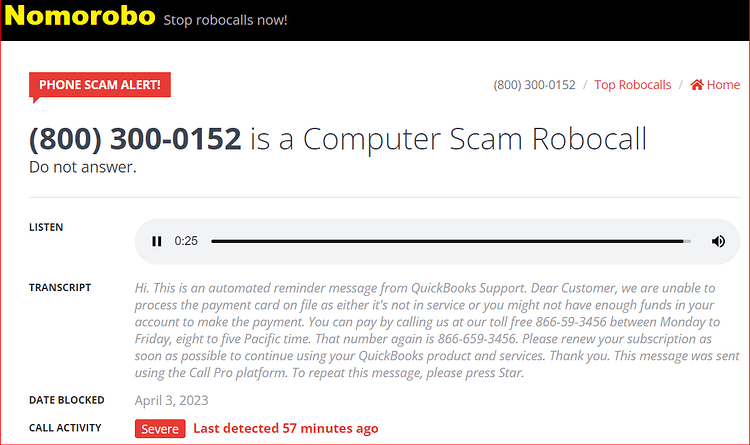 Quickbooks robocall-8666593456